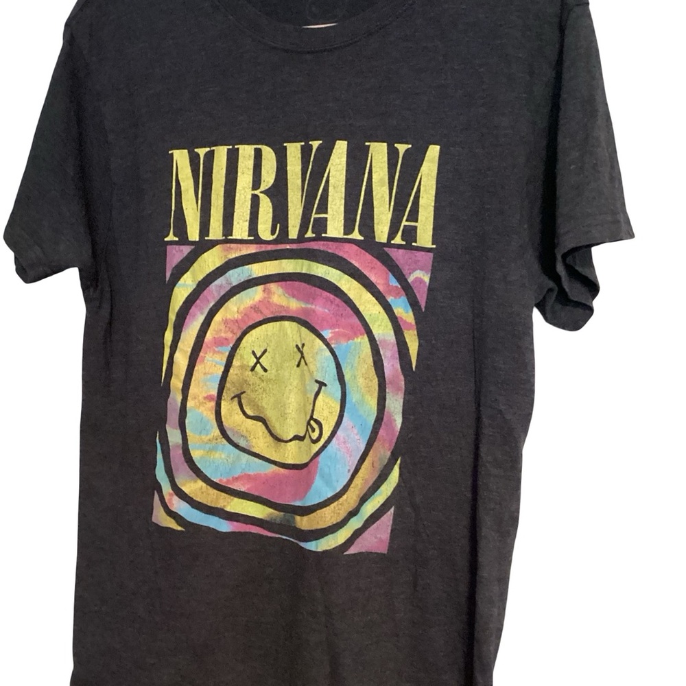 NIRVANA Black Tee with Yellow and Multicolor Design